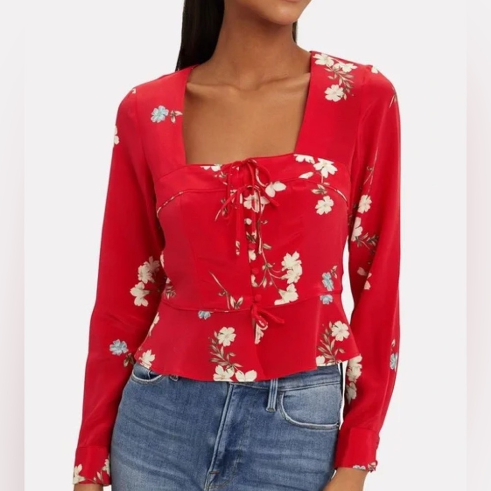 Intermix Red Britta Silk Floral Long Sleeve Blouse Sz 8